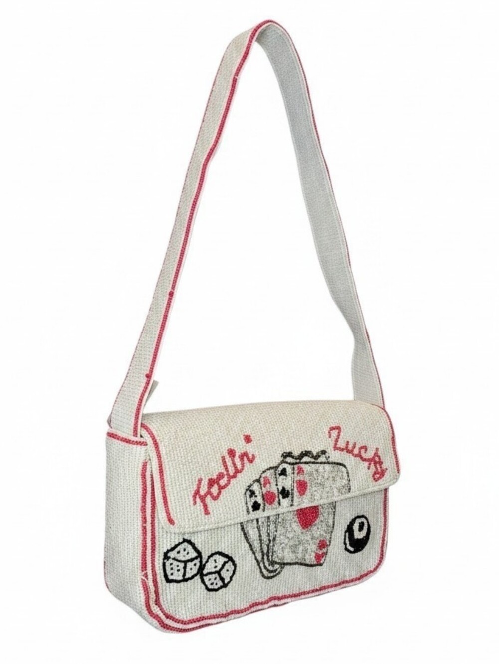 Viral Sol & Mer "Feelin' Lucky" White Beaded Shoulder Bag NWT Aces & Dice - Picture 2 of 14